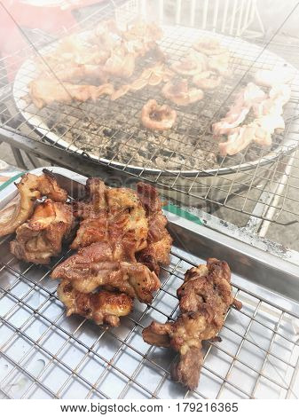 Pork, Chitterlings, Pork Tongue Barbecue Thailand Street Food Recommend.