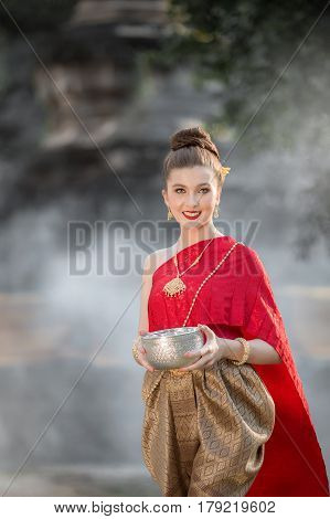 Asian woman Beautiful girl in thai costume.