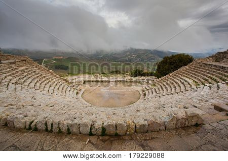 Greek Theatre Of Segesta, Historical Landmark In Sicily, Italy