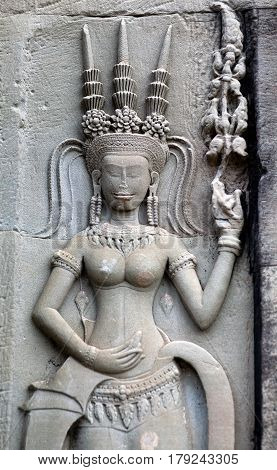 Ancient Reliefs At Angkor Wat Temple, Cambodia