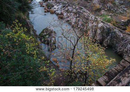 Autumn landscape with river at Karytaina, Peloponnese, Greece
