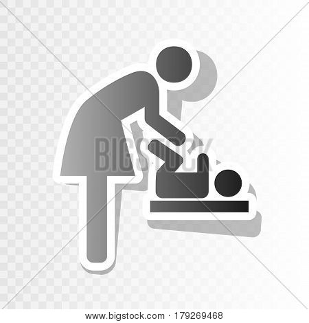 Symbol for women and baby, baby changing. Vector. New year blackish icon on transparent background with transition.