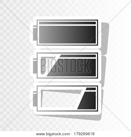 Set of battery charge level indicators. Vector. New year blackish icon on transparent background with transition.