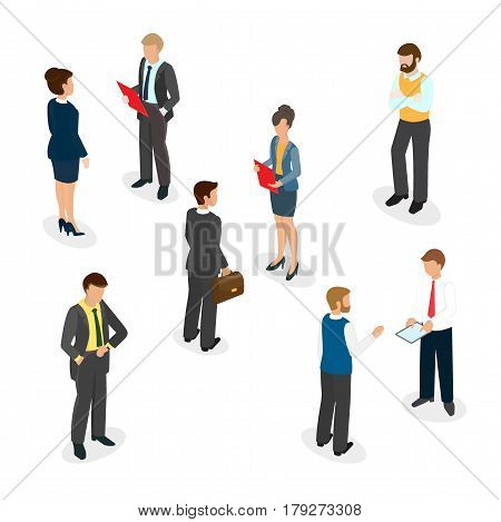 Business talk at the office. Business people. Isometric 3d vector illustration.