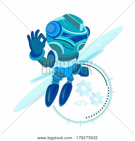 haracter design concept of Artificial Intelligence and Chat Bots, Blue Robot. Design for Website Element , Mobile websites and Apps. Isolated on white background