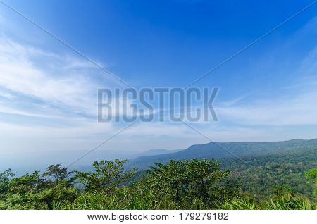 Beautiful Mountains Natural Landscape And Blue Sky From View Point Pangsida National Park Thailand.