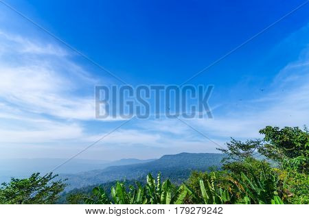 Beautiful Mountains Natural Landscape And Blue Sky From View Point Pangsida National Park Thailand.