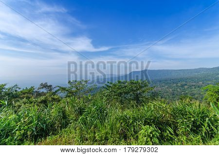 Beautiful Mountains Natural Landscape And Blue Sky From View Point Pangsida National Park Thailand.