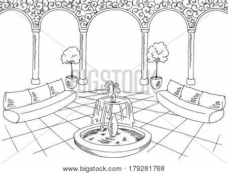 Hall graphic black white interior sketch illustration vector