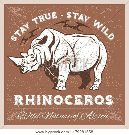 Vector Stylized Rhino in Vintage Style for Logotype, Label, Badge, T-shirts and other Design. Artistic Silhouette wild animal.