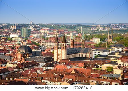 Historic City Of Wurzburg With Bridge Alte Mainbrucke, Germany.