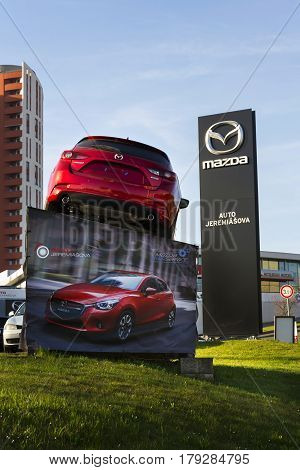 Prague, Czech Republic - March 31: Mazda 3 Car In Front Of Dealership Building On March 31, 2017 In