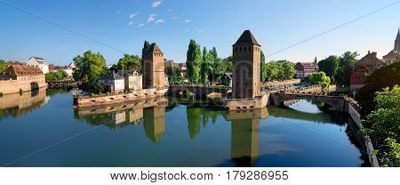 Covered bridge Pont Couverts in Strasbourgh in the district Petite France, Alsace