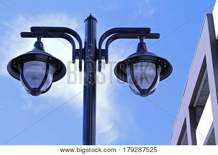 City Lightpost with Two Hanging Street Lights