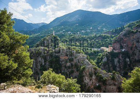 Scenic Mountain  Landscape With  Monastery In Prusos, Evritania, Greece