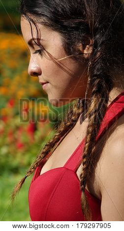 Sad Or Serious Girl with Long Braided Hair