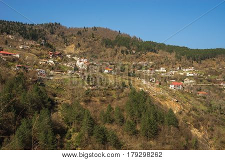 Sliding Village Ropoto And Church After A Landslide In Greece