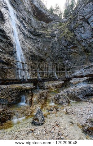 the high Nixenfall Waterfall in the Austrian Alps