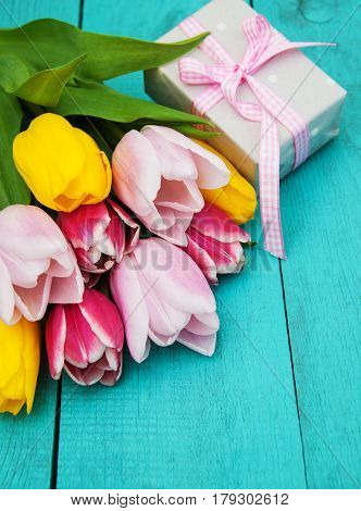 Spring Tulips Flowers And Gift Box