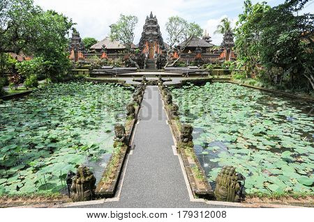 Lotus Pond And Pura Saraswati Temple In Ubud, Bali