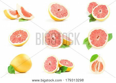 Collection of grapefruit close-up isolated on white background