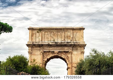 The Arch of Titus at the Roman Forum in Rome, Italy