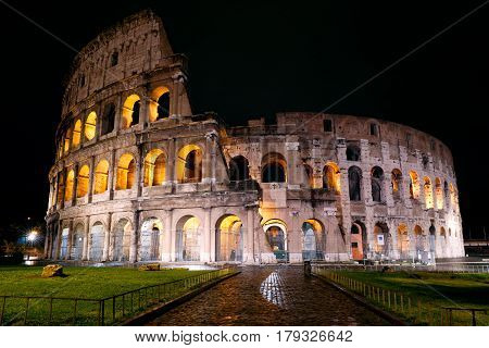 View of the Colosseum at night, Rome, Italy