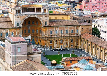 The Belvedere Courtyard in Vatican City. View from Saint Peter's Basilica.