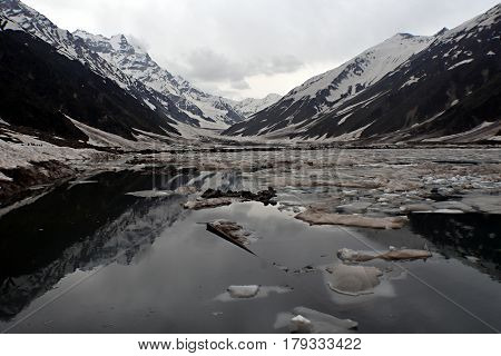 A view of melting Saif Ul Malook lake in Himalayas Noth Pakistan