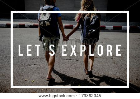 Friends Travel Backpacker Journey with Quote Graphic