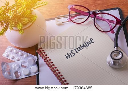 Stethoscope On Note Book With Sleep Histamine Words As Medical Concept.