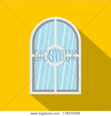 White arched window icon. Flat illustration of white arched window vector icon for web isolated on yellow background