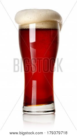 Froth on red beer isolated on white
