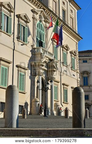 ROME, ITALY - DECEMBER 17: Guard mounting in front of Quirinal Palace the President of Italian Republic officical residence DECEMBER 17, 2016 in Rome, Italy