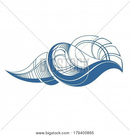 Illustration with Big Seashell on the White Background