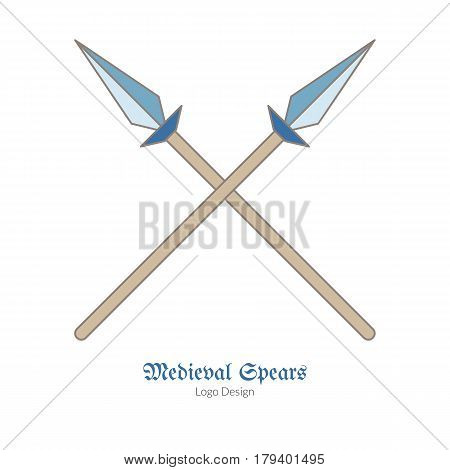 Medieval crossed spears lances. Single logo in flat and thin line style isolated on white background. Colorful medieval theme symbol. Simple medieval pictogram logotype template. Vector illustration