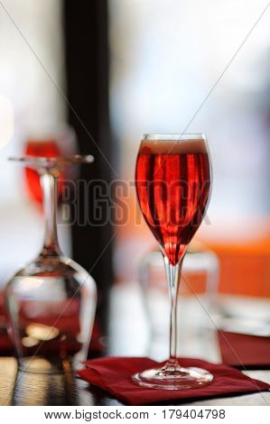 Glass With French Alcohol Drink Kir Royal