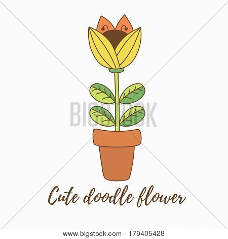 Cute yellow drawing doodle flowerin pot vector illustration