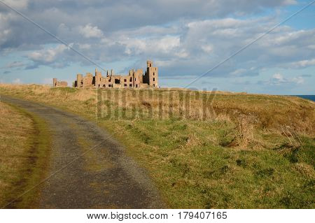 Track leading to Slains Castle, inspiration for Dracula