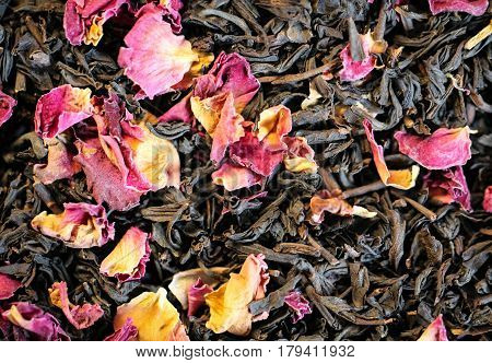 Black tea with rose petals, relaxation, enjoyment