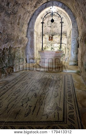 Ancient well in Grotto of Church of the Visitation Ein Kerem near Jerusalem.
