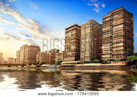 Buildings of Cairo on the bank of Nile