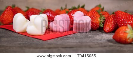Strawberries And Frozen Yogurt, Froyo Bites In A Heart Shape