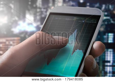 trader broker forex investment hold smartphone stock market chart screen