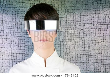 Silber futuristische Brille moderne Frau Porträt Wallpaper Hintergrund