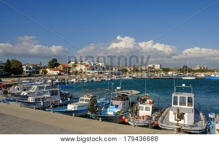 Marina at Zygi, view of the harbour and village.