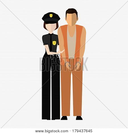 Criminal, Offender And Police Officer. Illustration, Elements For Design.