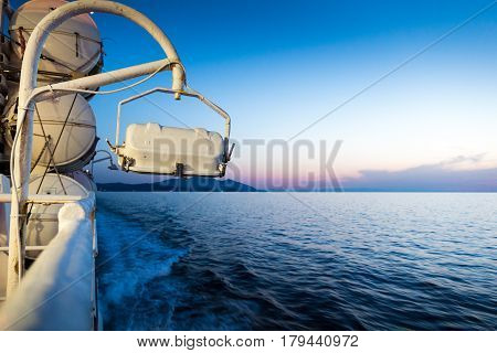 Piombino channel crossing with ferry boat in summer
