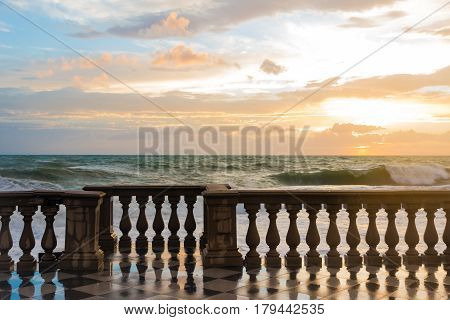 The Terrazza Mascagni is a wide sinuous suggestive belvedere toward the sea in Leghorn Italy