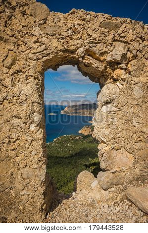 Ruins Of Monolithos Castle On Rhodes Island In Greece